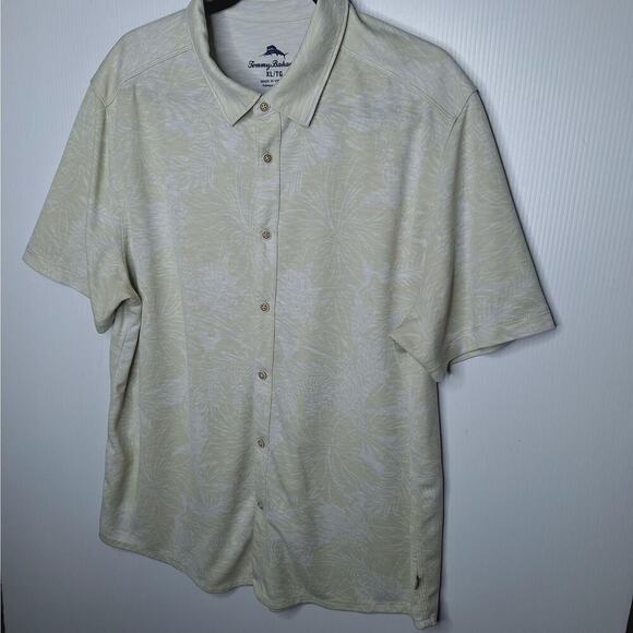 Tommy Bahama Camp Shirt XL Neutral Hibiscus Tencel Button Front Short Sleeve - Picture 2 of 7